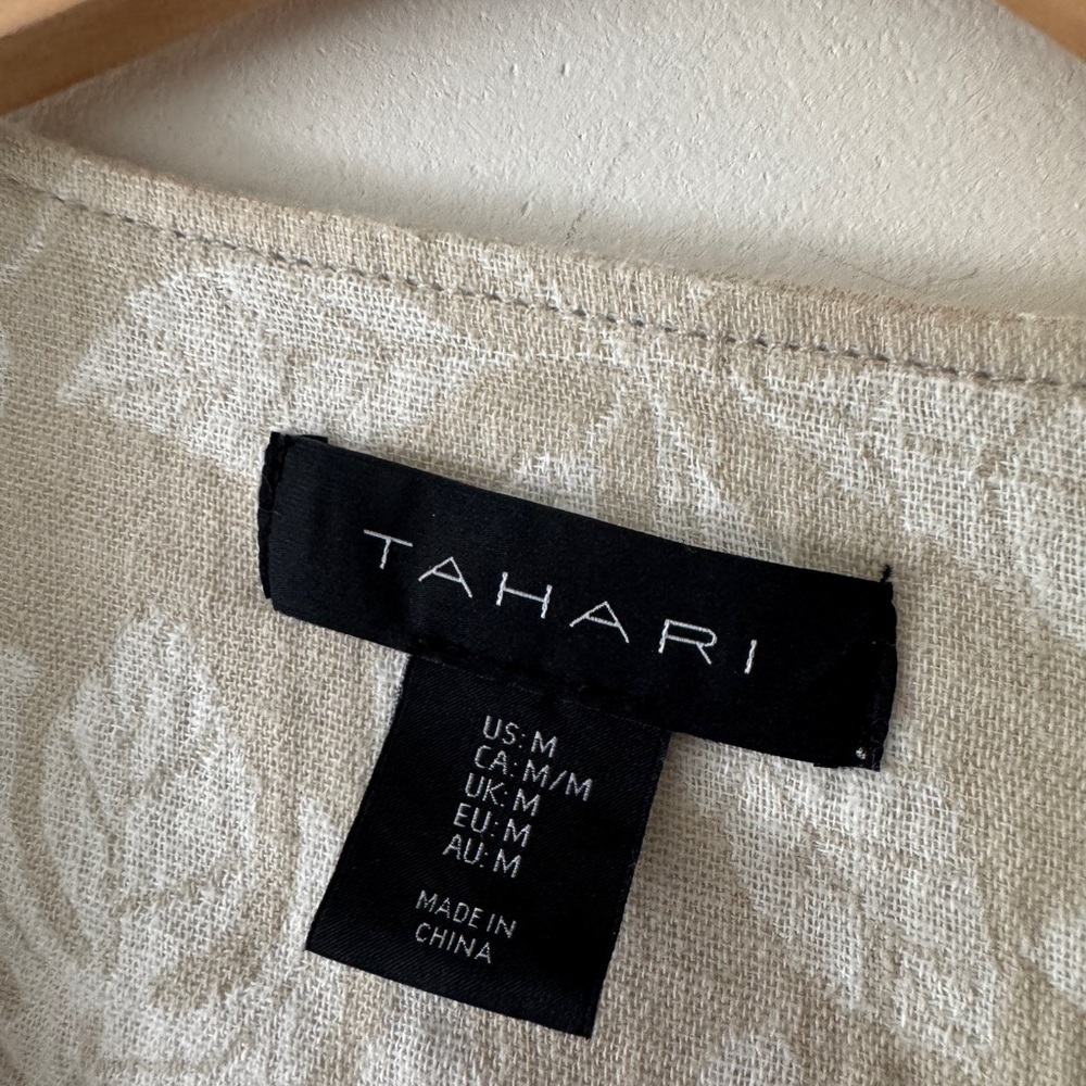 Tahari Linen and‎ Cotton Breathable Blend Tan Palm Pattern Casual Jacket Blazer - Picture 5 of 7